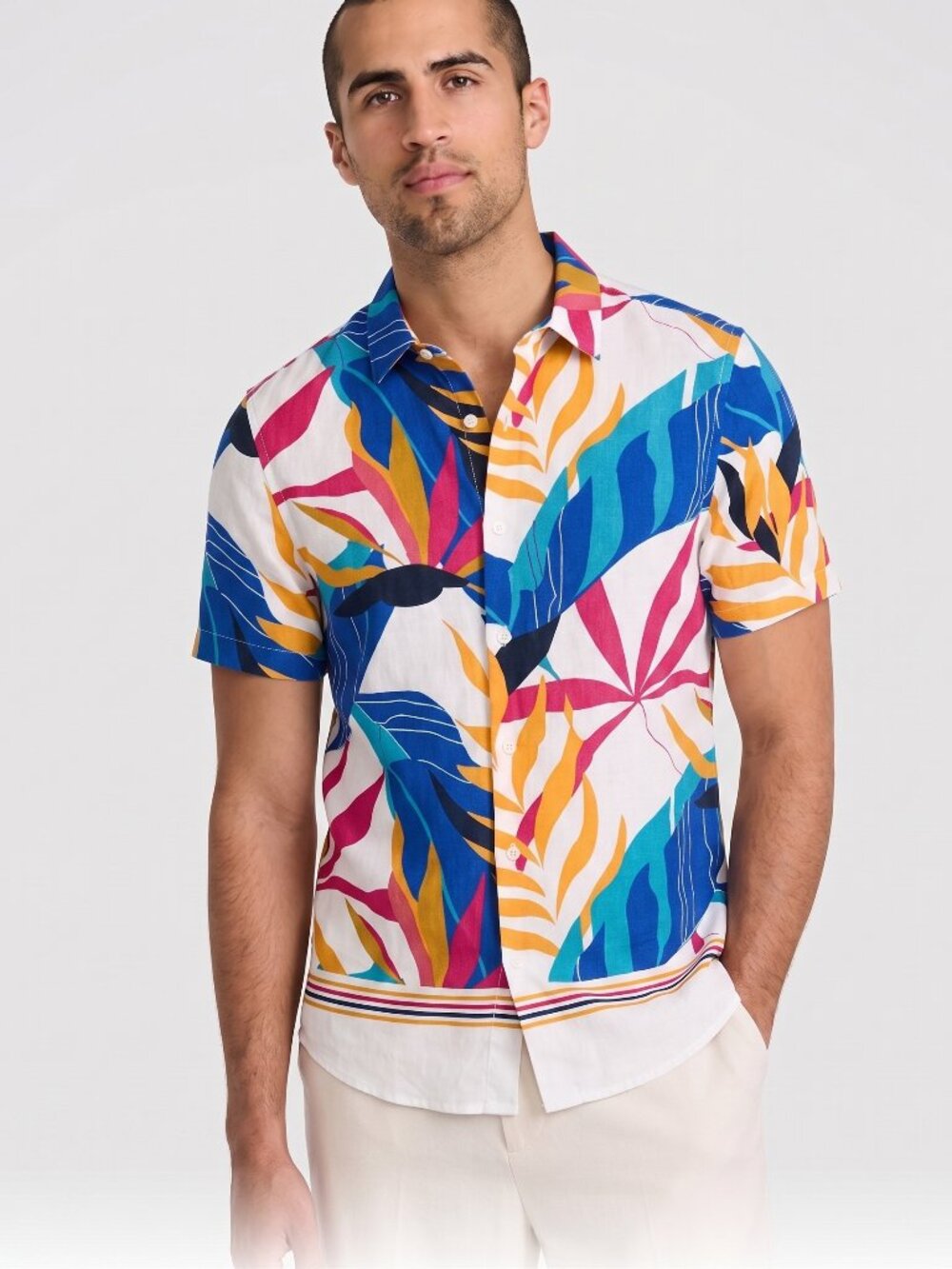 Express Tropical Palm Floral Button Up Shirt Size S